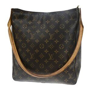 LOUIS VUITTON Logo Looping GM Shoulder Bag Monogram Leather Brown